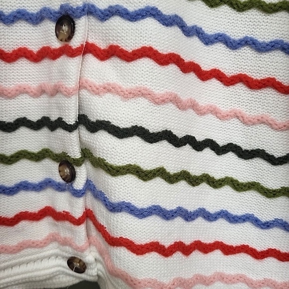 Unworn La Ligne Wool Striped Cotton Collarless Cardigan in White & Multi - Picture 4 of 9